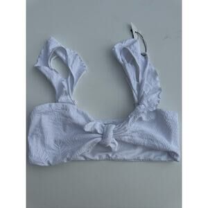 JMP The Label Ruffle Sleeve White Textured Knot Bikini Top XL - NWT